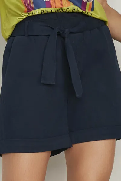 SHORTS SARJA CANELADA BOLSOS FRONTAIS MARINHO MIRA