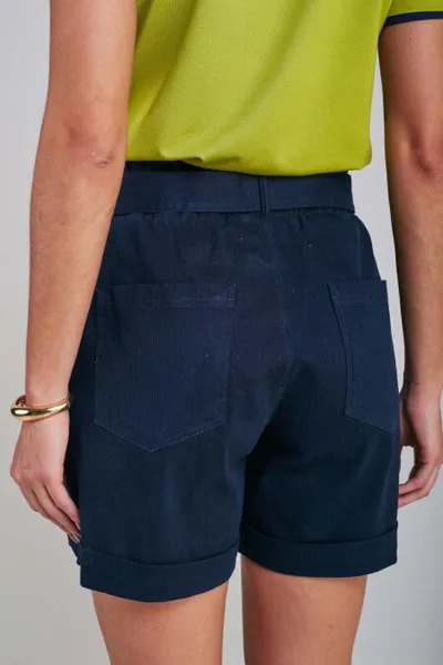 SHORTS SARJA CANELADA BOLSOS FRONTAIS MARINHO MIRA