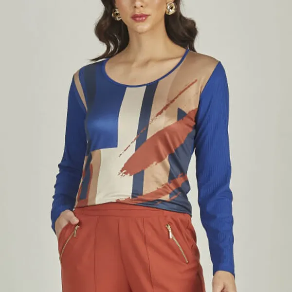 BLUSA MANGA LONGA CANELADA AZUL COBALTO MIRA VEST