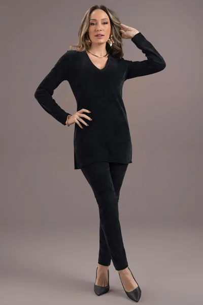CALÇA LEGGING EM VELUDO COTELÊ PRETO MIRA VEST