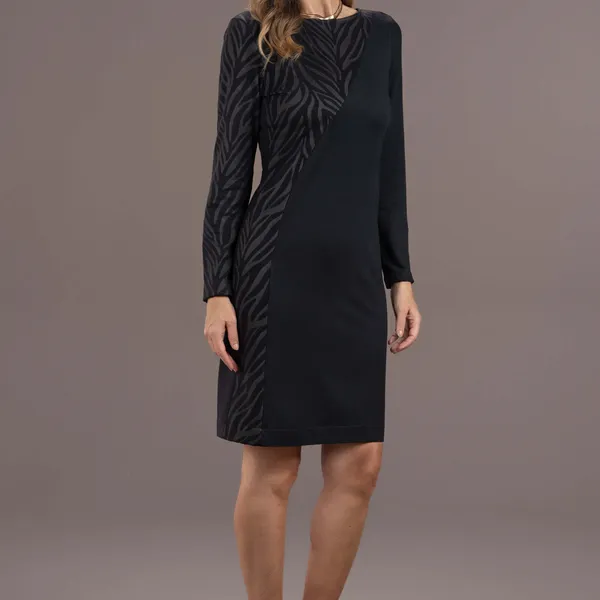 VESTIDO JACQUARD DECOTE CANOA PRETO MIRA VEST