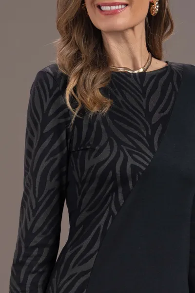 VESTIDO JACQUARD DECOTE CANOA PRETO MIRA VEST