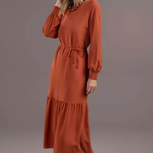 VESTIDO DECOTE CANOA MANGA LONGA AVELÃ MIRA VEST