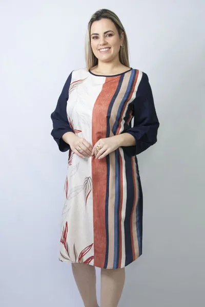 VESTIDO DECOTE REDONDO MARINHO