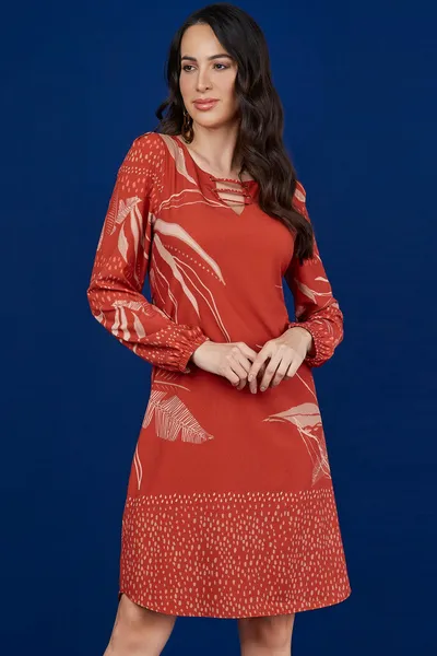 VESTIDO CURTO MANGAS LONGAS TERRACOTA MIRA VEST