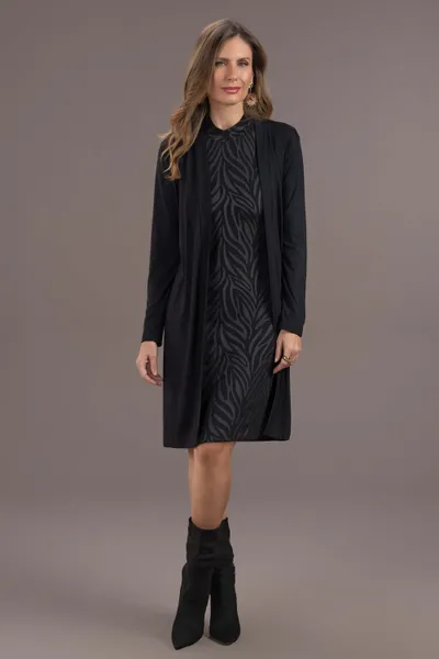 DUETO COM VESTIDO MANGA COPO E CARDIGAN PRETO MIRA