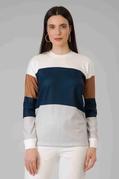 BLUSA MANGA COMPRIDA DECOTE CANOA MARINHO MIRA VES