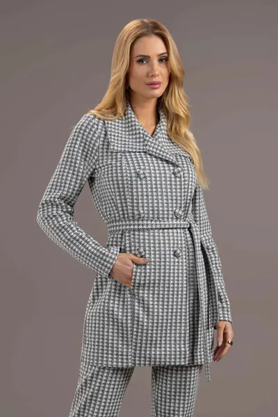 CASACO JACQUARD COM CINTO CINZA/OFF MIRA VEST