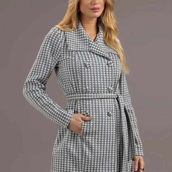 CASACO JACQUARD COM CINTO CINZA/OFF MIRA VEST