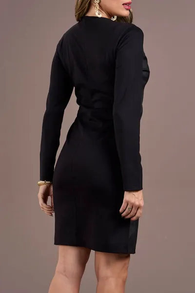 VESTIDO DECOTE REDONDO MALHA PU PRETO MIRA VEST