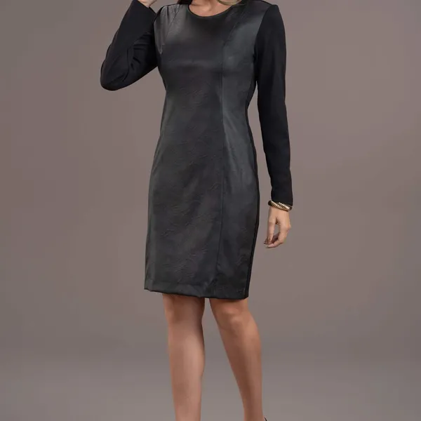 VESTIDO DECOTE REDONDO MALHA PU PRETO MIRA VEST