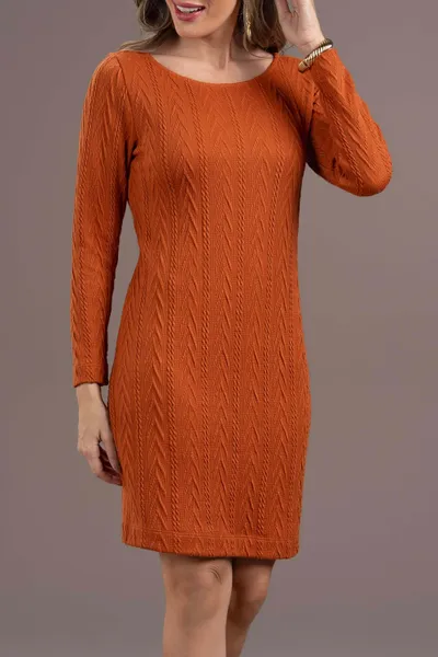 VESTIDO TRICOT DECOTE CANOA TERRACOTA MIRA VEST