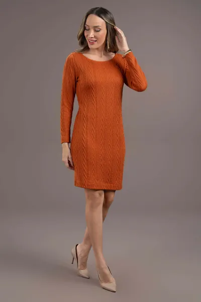 VESTIDO TRICOT DECOTE CANOA TERRACOTA MIRA VEST