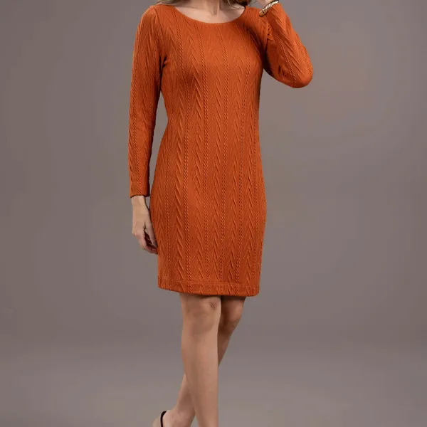 VESTIDO TRICOT DECOTE CANOA TERRACOTA MIRA VEST