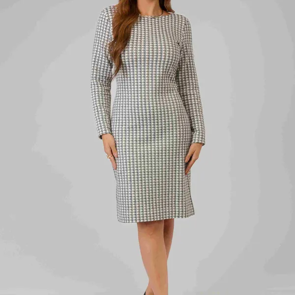 VESTIDO JACQUARD MANGA COMPRIDA CINZA/OFF MIRA VES