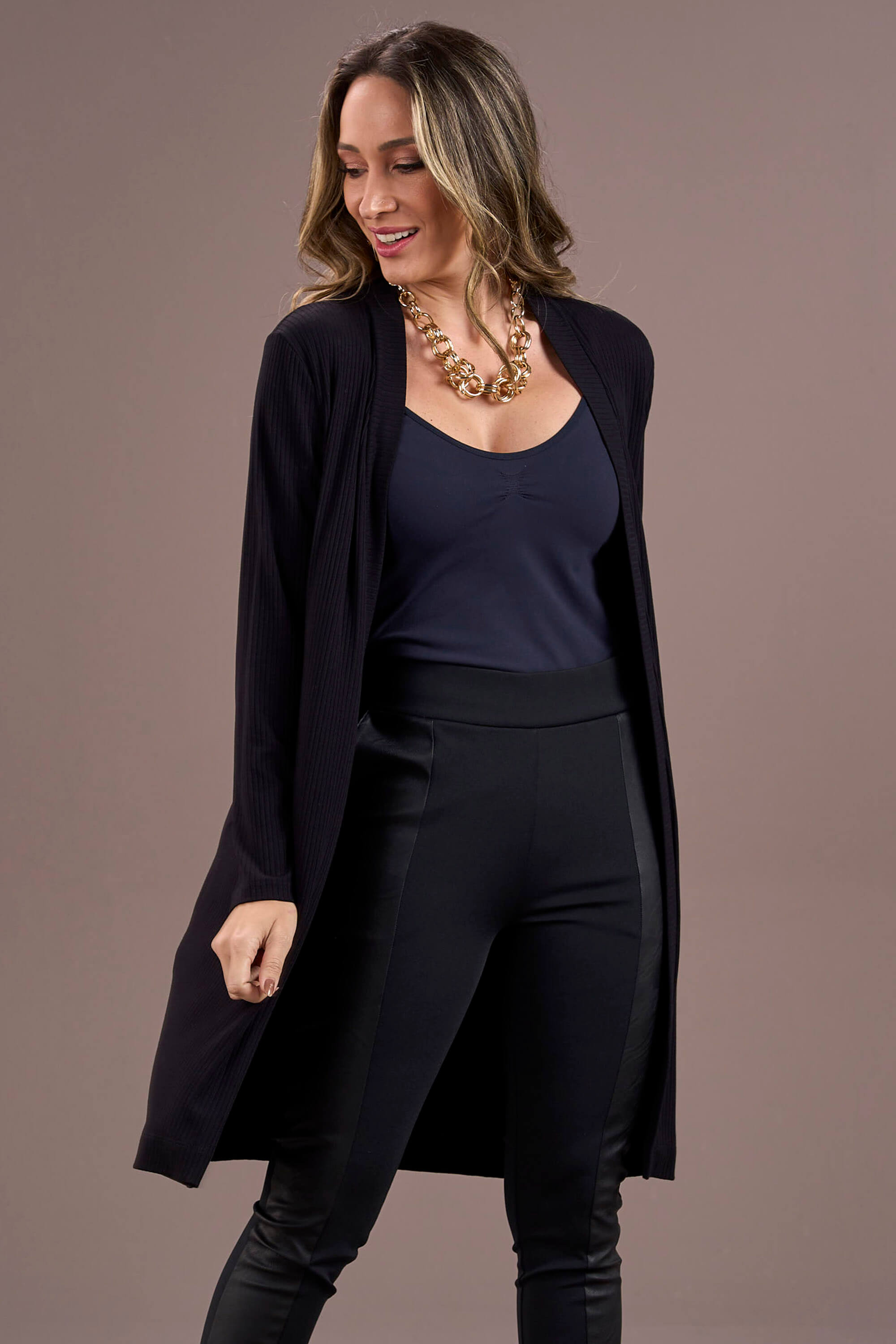 CARDIGAN MANGA LONGA CANELADO PRETO MIRA VEST