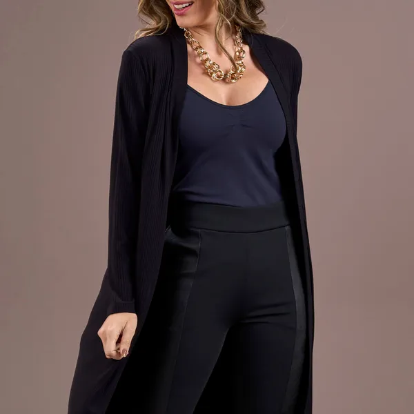 CARDIGAN MANGA LONGA CANELADO PRETO MIRA VEST