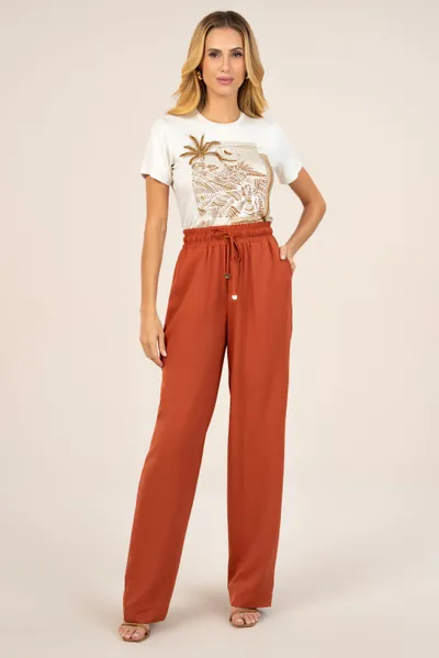 CALÇA PANTALONA COM AMARRAÇÃO TERRACOTA MIRA VEST