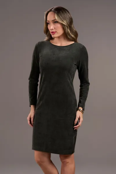 VESTIDO DECOTE CANOA VELUDO COTELÊ VERDE MILITAR M VESTIDO DECOTE CANOA VELUDO COTELÊ VERDE MILITAR M
