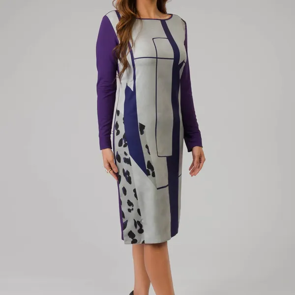 VESTIDO MANGA COMPRIDA DECOTE CREPE ROXO MIRA VEST