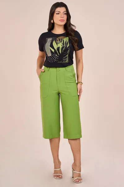 CALÇA CAPRI EM ALFAIATARIA COM ZÍPER VERDE MIRA VE