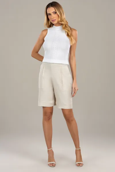BERMUDA BOLSOS FRONTAIS ZÍPER NATURAL MIRA VEST