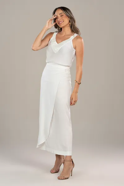 SAIA MIDI TRANSPASSADA COM ZÍPER OFF WHITE MIRA VE