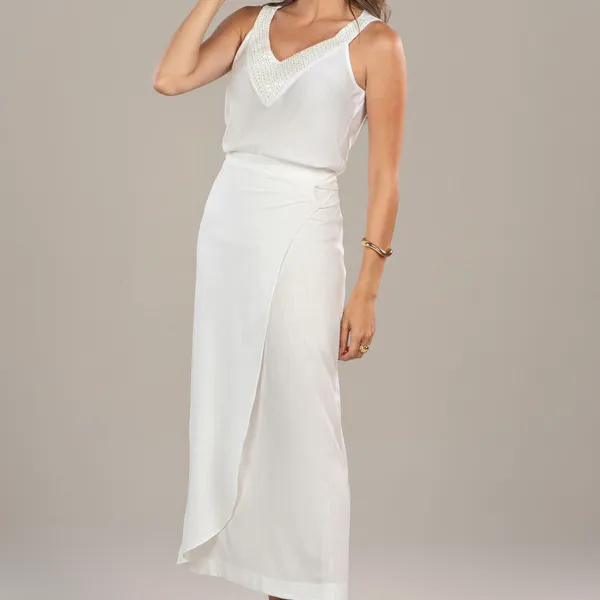 SAIA MIDI TRANSPASSADA COM ZÍPER OFF WHITE MIRA VE