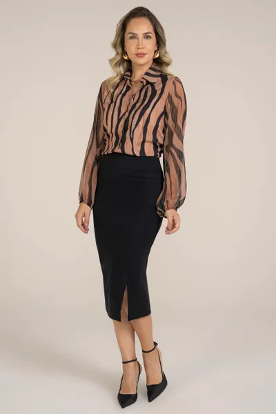 CAMISA SLIM ANIMAL PRINT CASTANHA MIRA VEST