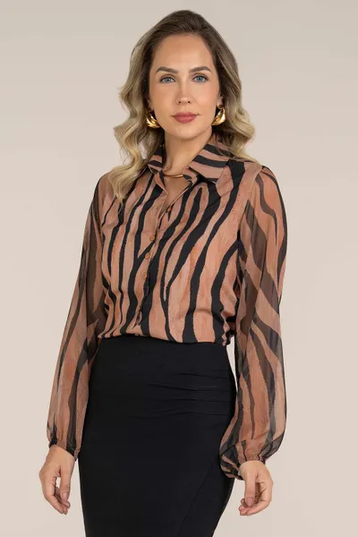CAMISA SLIM ANIMAL PRINT CASTANHA MIRA VEST