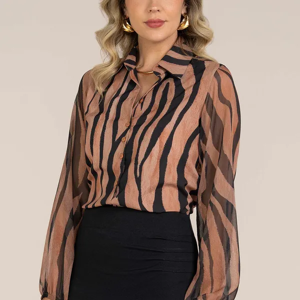CAMISA SLIM ANIMAL PRINT CASTANHA MIRA VEST