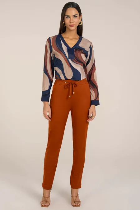 CALÇA ALFAIATARIA SLIM COM BOLSOS CANELA MIRA VEST