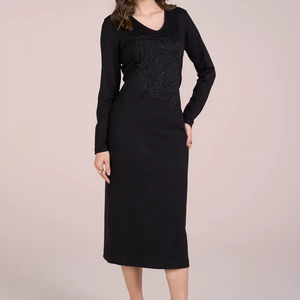 VESTIDO T-SHIRT MIDI DECOTE V PRETO MIRA VEST