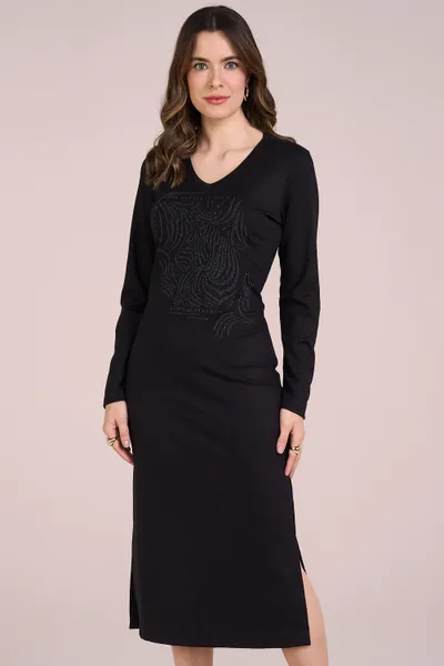 VESTIDO T-SHIRT MIDI DECOTE V PRETO MIRA VEST VESTIDO T-SHIRT MIDI DECOTE V PRETO MIRA VEST