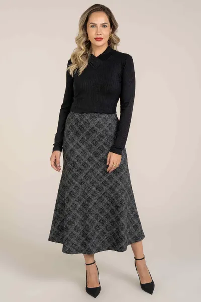SAIA PRETA EVASÊ EM JACQUARD PRETO MIRA VEST