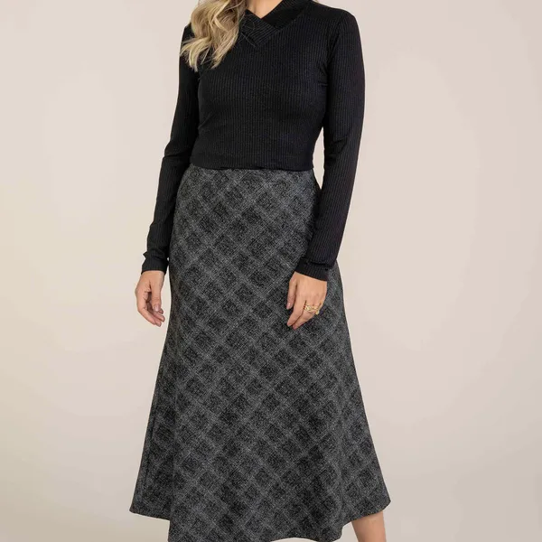 SAIA PRETA EVASÊ EM JACQUARD PRETO MIRA VEST