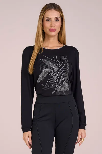 BLUSA COM FRANZIDO E GLITTER PRETO MIRA VEST