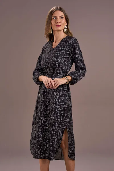 VESTIDO MIDI MANGA COMPRIDA CINTO PRETO MIRA VEST
