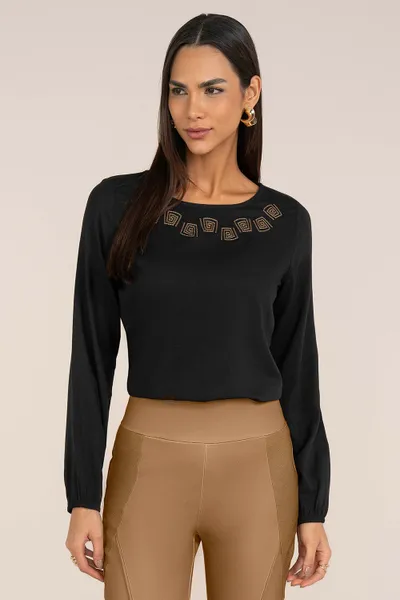 BLUSA MANGA LONGA EM VISCOLINHO PRETO MIRA VEST