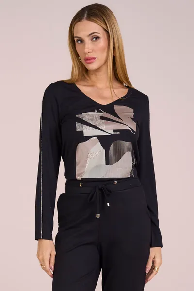 BLUSA DETALHADA COM JERSEY FOIL PRETO MIRA VEST