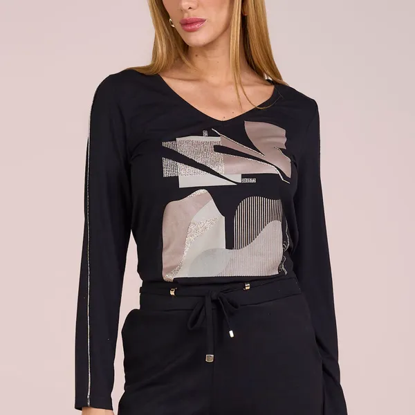 BLUSA DETALHADA COM JERSEY FOIL PRETO MIRA VEST