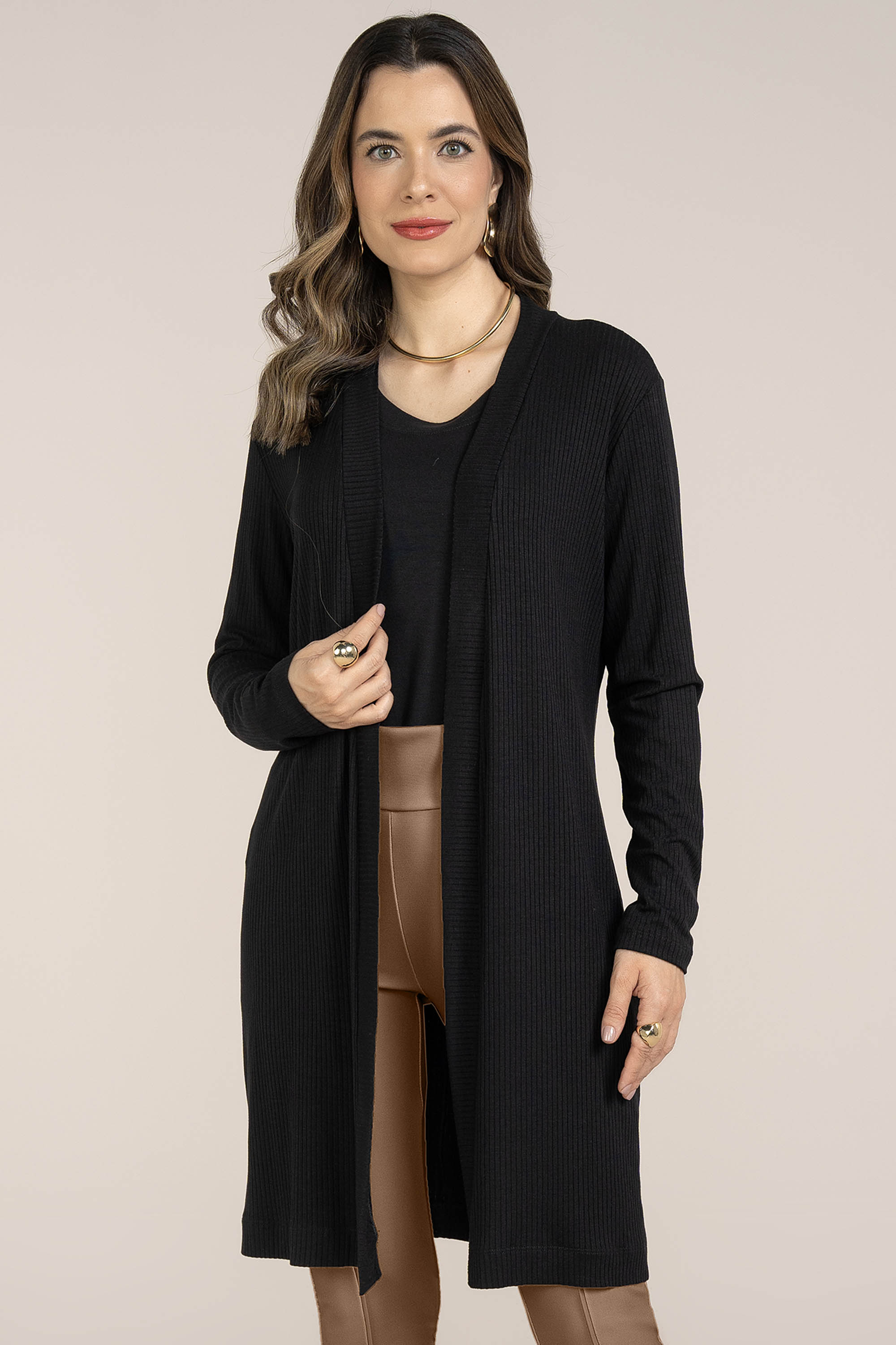 CARDIGAN MANGA LONGA CANELADO PRETO MIRA VEST