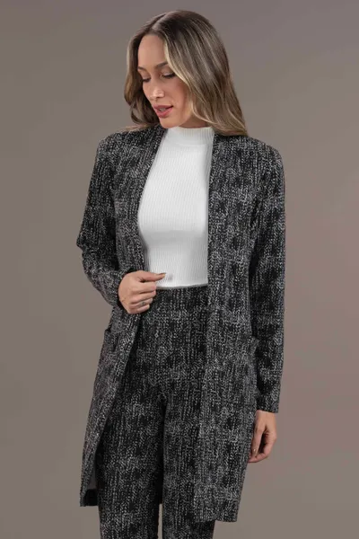 CARDIGAN JACQUARD COM BOLSOS PRETO MIRA VEST