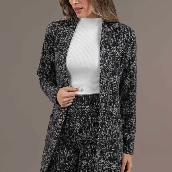 CARDIGAN JACQUARD COM BOLSOS PRETO MIRA VEST