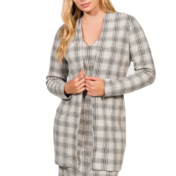 DUETO VESTIDO DECOTE V E CARDIGAN OFF PRETO MIRA V