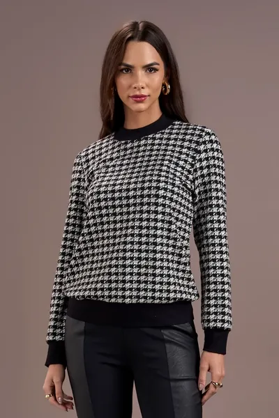 BLUSAO MANGA LONGA PRETO XADREZ MIRA VEST