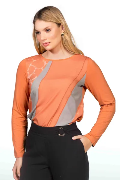 BLUSA MANGA LONGA COM RECORTES LARANJA MIRA VEST
