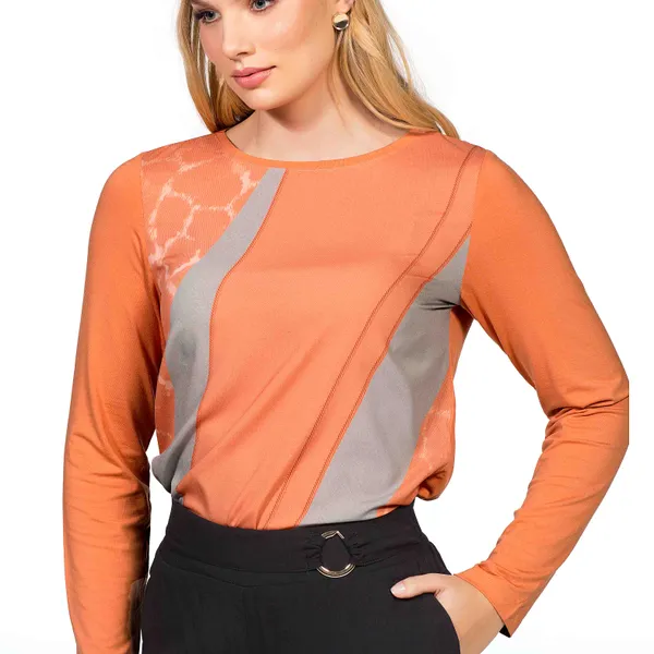 BLUSA MANGA LONGA COM RECORTES LARANJA MIRA VEST
