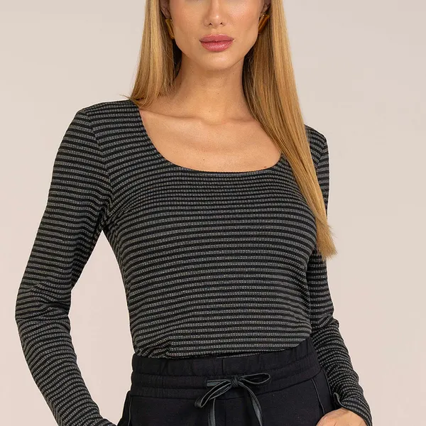 BLUSA MANGA LONGA COM DECOTE EM U GRAFITE MIRA VES