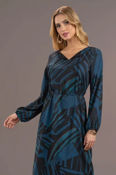 VESTIDO MIDI DECOTE V PETROLEO MIRA VEST